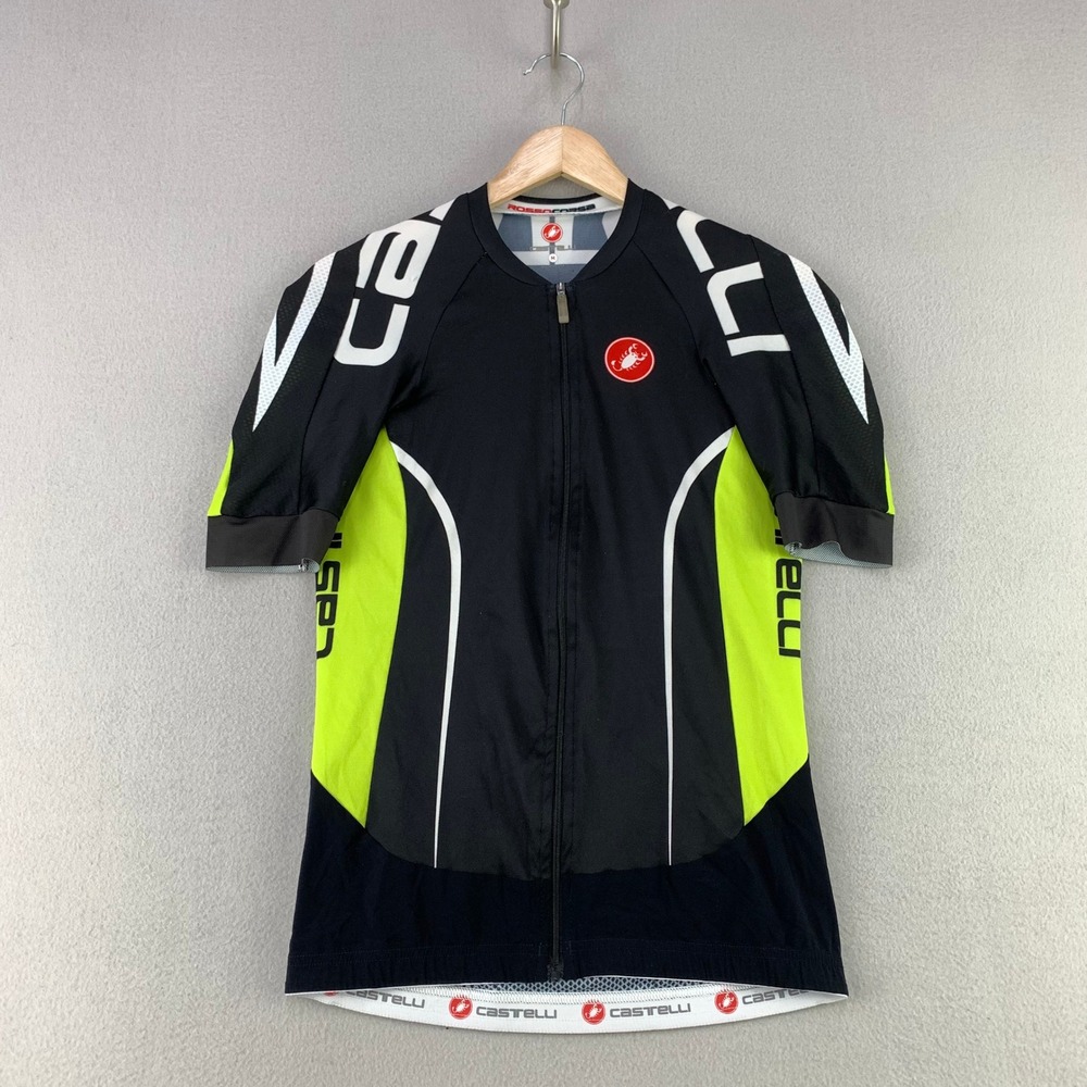Castelli Rosso Corsa Cycling Jersey Men M Black Yellow Full Zip Short Sleeve USA